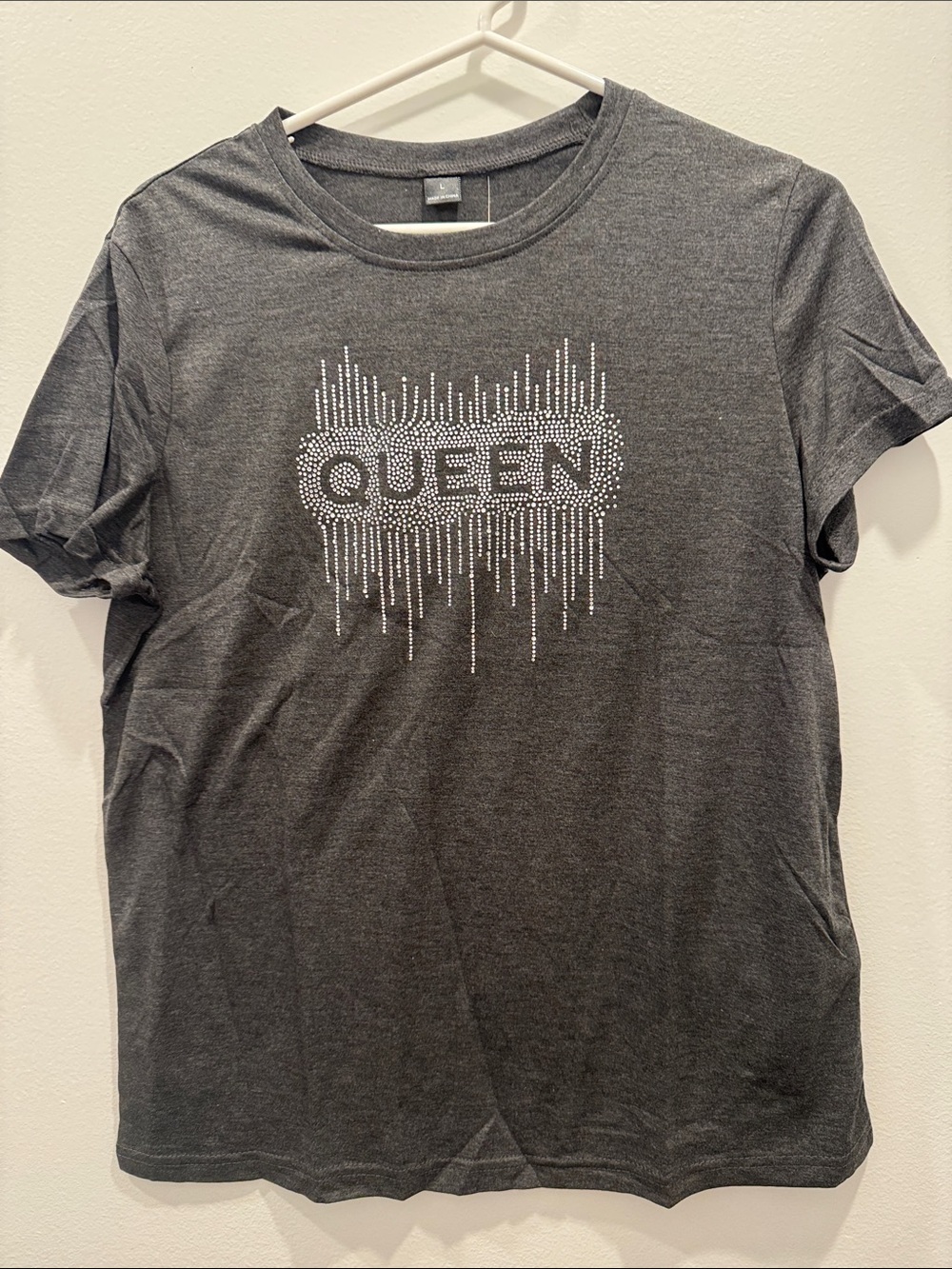 Rhinestone "QUEEN" Graphic Tee - Dark Gray